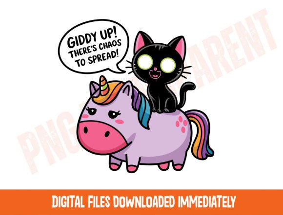 Cute Cat and Unicorn Png for Embroidery Projects