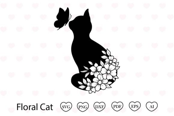 Floral Cat Svg for Embroidery Projects