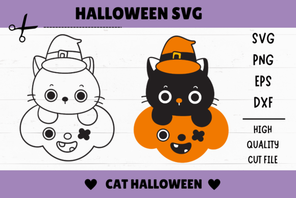 Halloween Cat SVG Kawaii Clipart Kitten